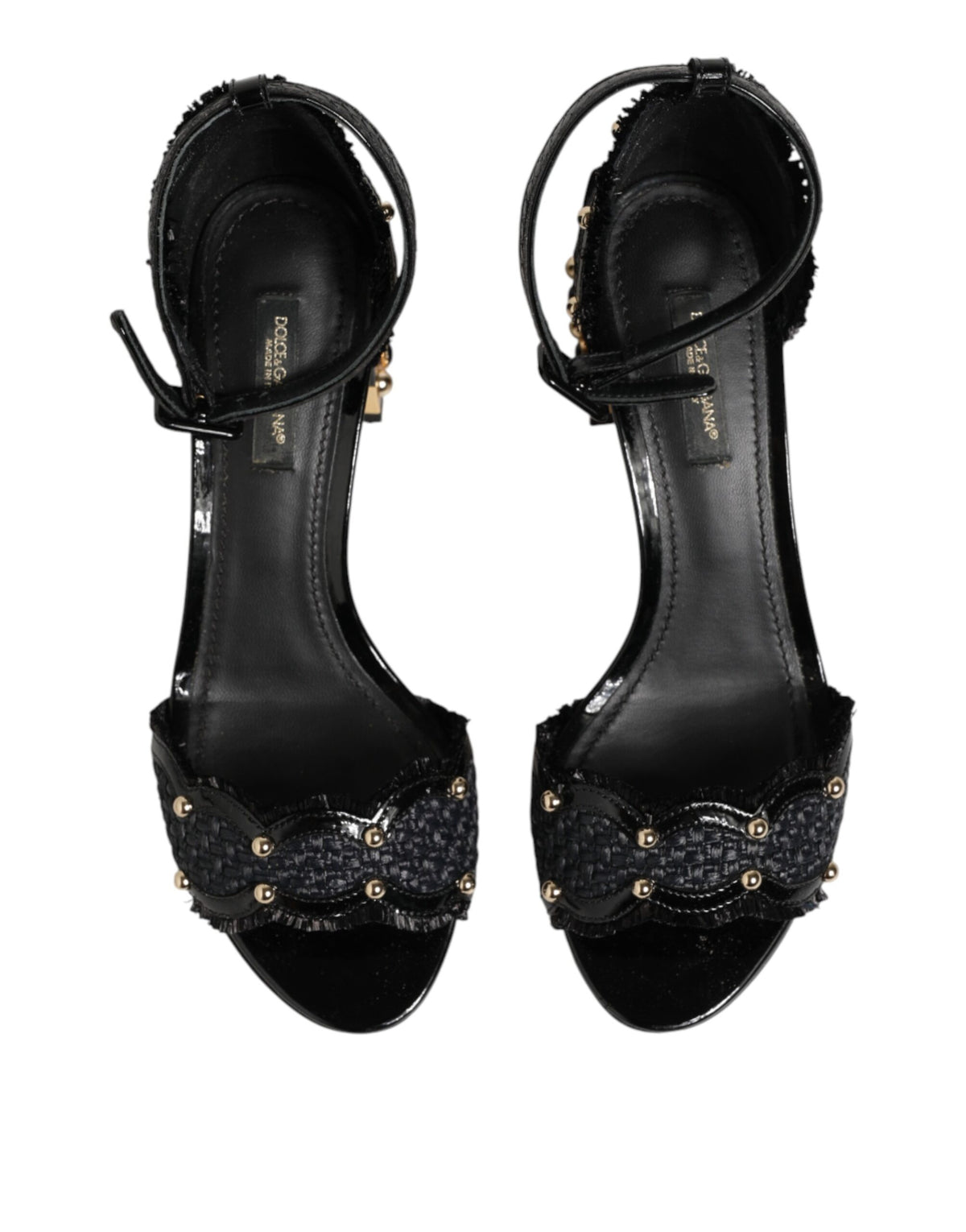 Dolce & Gabbana Black Studded Ankle Strap Sandals Shoes - Eljoys Fashion 