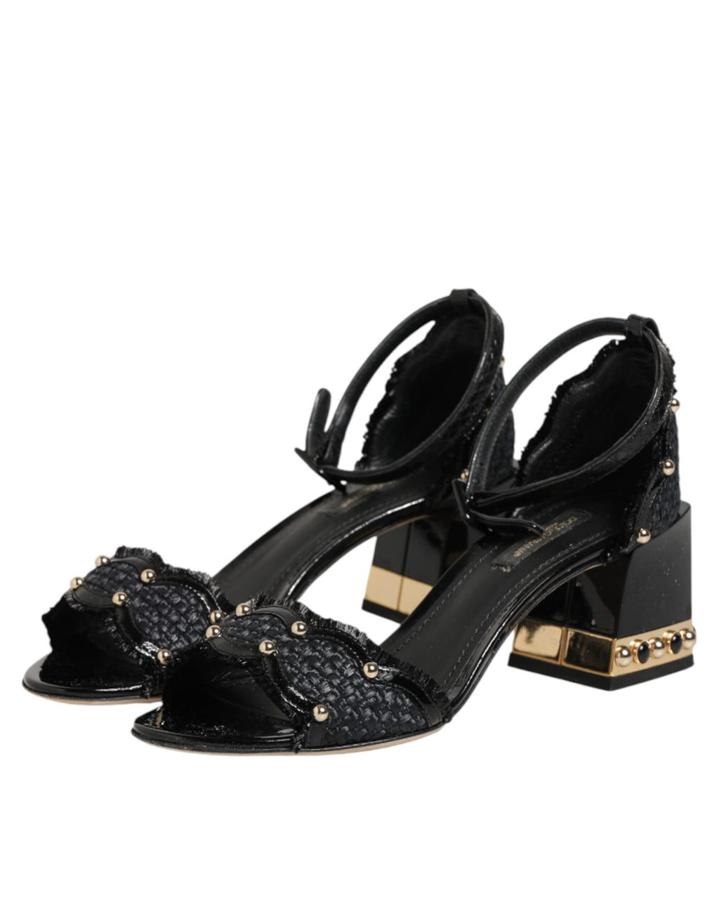 Dolce & Gabbana Black Studded Ankle Strap Sandals Shoes - Eljoys Fashion 