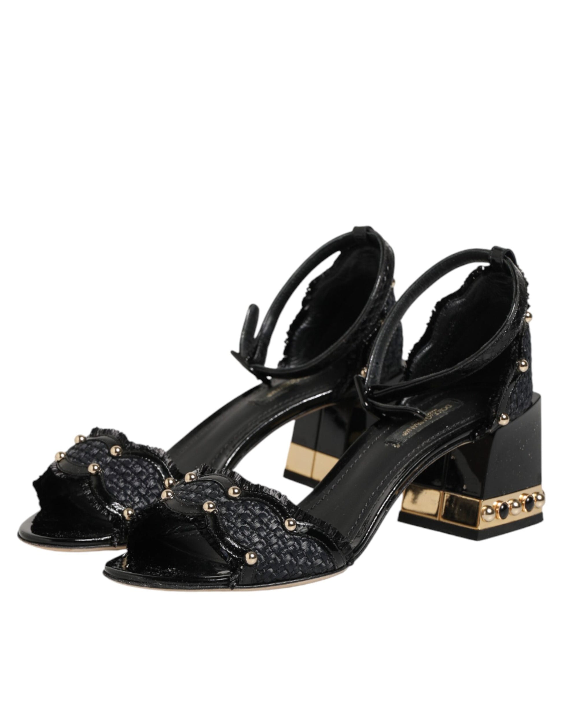 Dolce & Gabbana Black Studded Ankle Strap Sandals Shoes Dolce & Gabbana