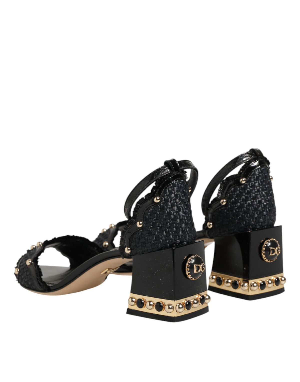 Dolce & Gabbana Black Studded Ankle Strap Sandals Shoes - Eljoys Fashion 
