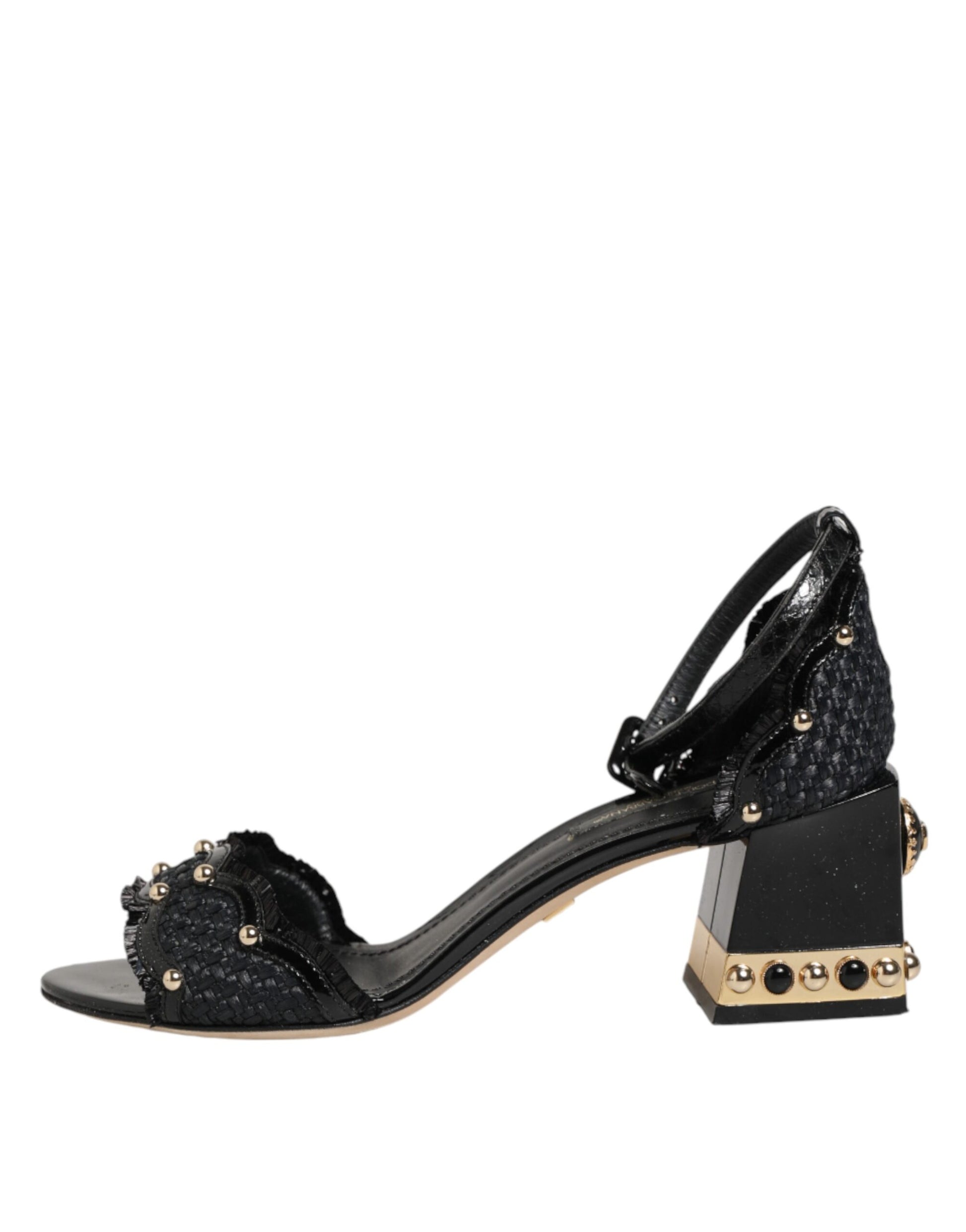 Dolce & Gabbana Black Studded Ankle Strap Sandals Shoes Dolce & Gabbana