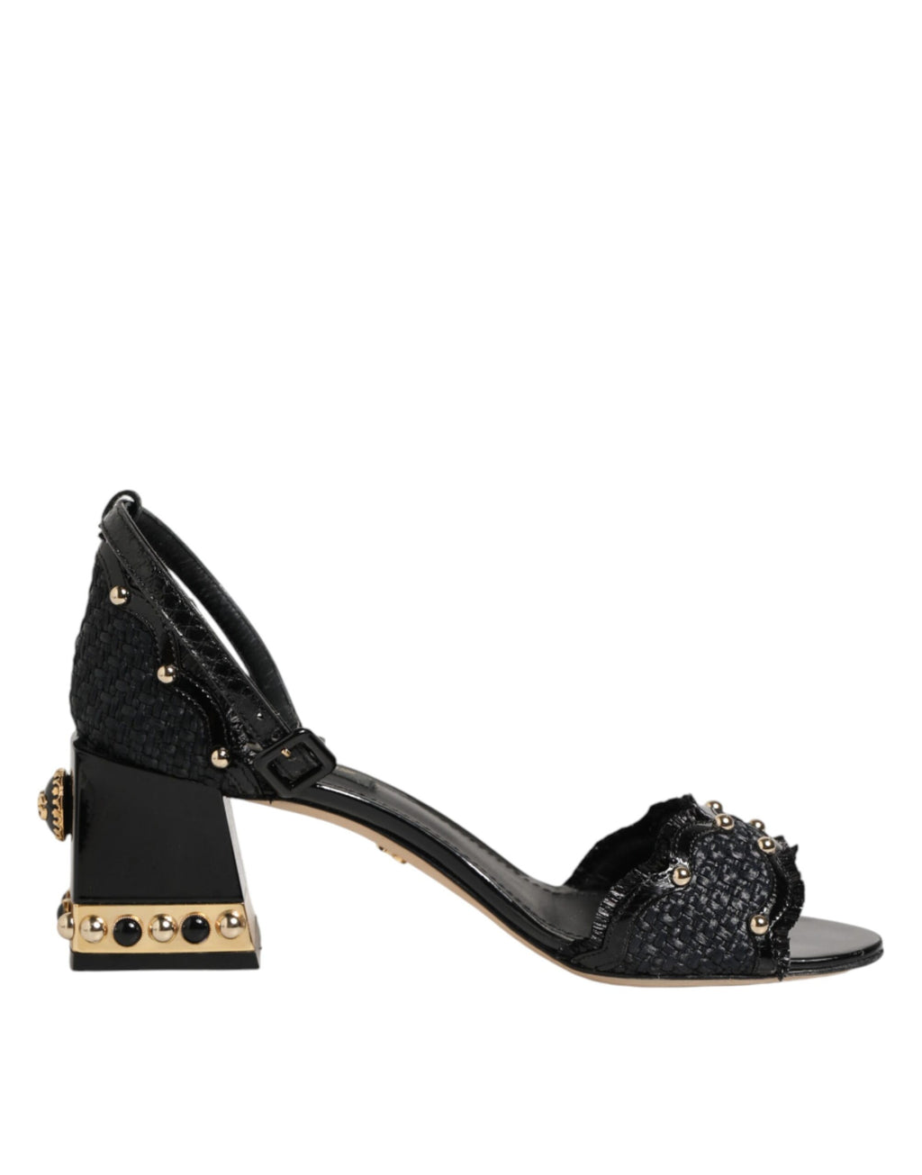 Dolce & Gabbana Black Studded Ankle Strap Sandals Shoes - Eljoys Fashion 