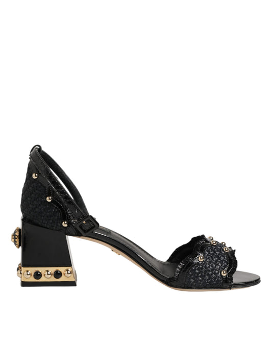 Dolce & Gabbana Black Studded Ankle Strap Sandals Shoes Dolce & Gabbana