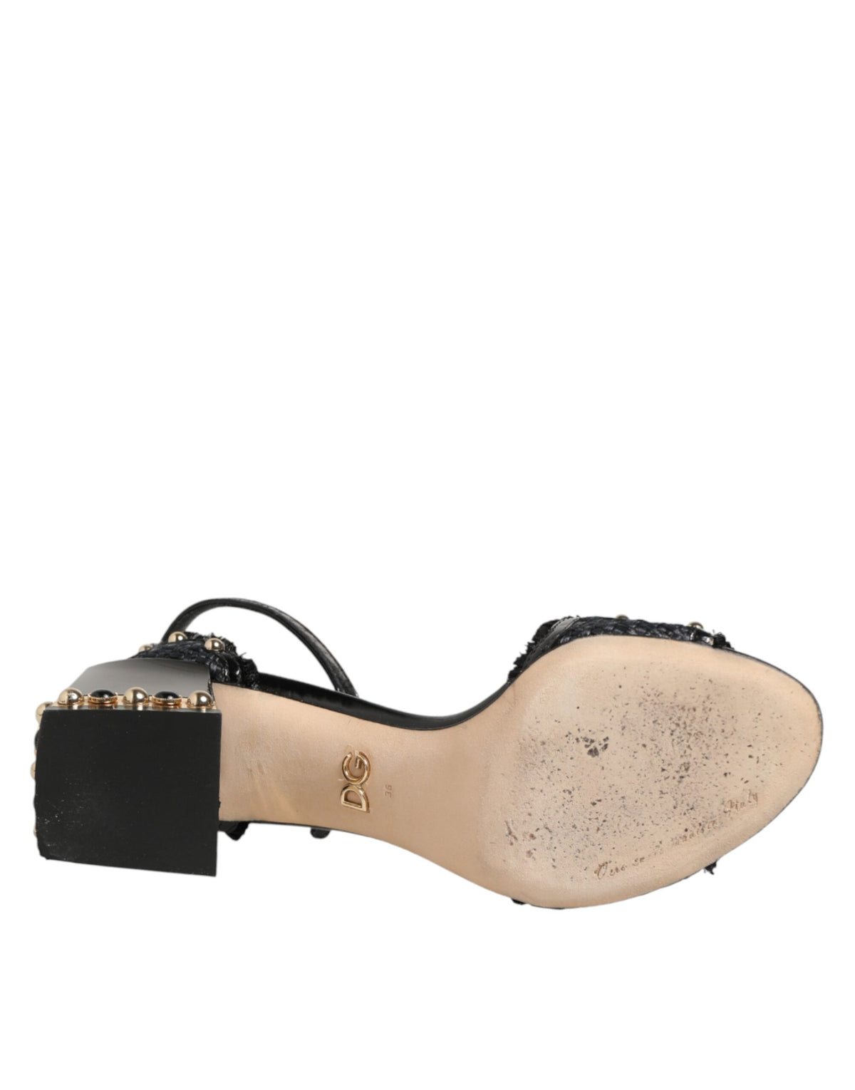 Dolce & Gabbana Black Studded Ankle Strap Sandals Shoes - Eljoys Fashion 