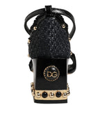 Dolce & Gabbana Black Studded Ankle Strap Sandals Shoes - Eljoys Fashion 