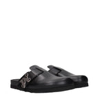 Palm Angels black leather slippers featuring a sleek design and comfortable slip-on style, perfect for casual wear.