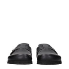 Black leather slippers by Palm Angels with sleek design and subtle branding, perfect for casual or luxury loungewear.