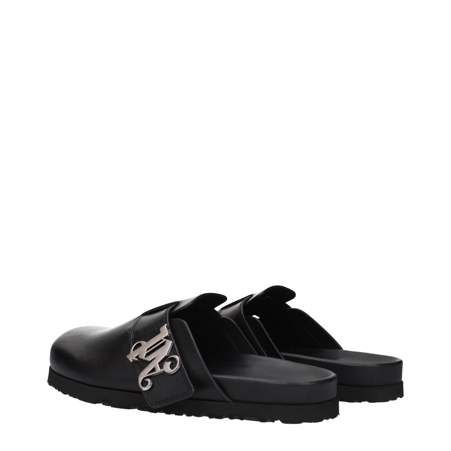 Palm Angels Black Leather Slippers Palm Angels