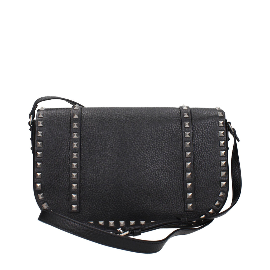 Valentino Garavani black leather crossbody bag with sleek design and adjustable strap, featuring the signature logo detail.