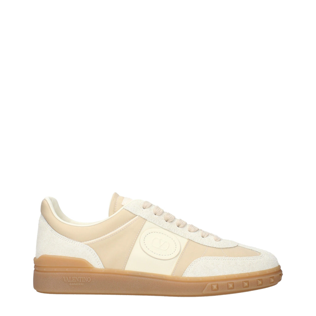 Valentino Garavani beige fabric low top sneakers with white soles and subtle branding, casual footwear for everyday style.