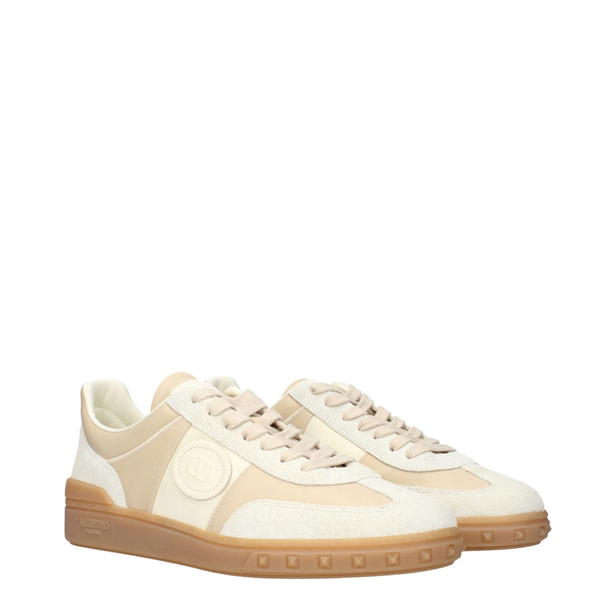 Valentino Garavani beige fabric low top sneakers with white soles and subtle branding, stylish and comfortable casual footwear