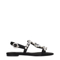 Black satin flat sandals by Dolce & Gabbana with sleek design and minimal detailing, perfect for elegant casual wear.