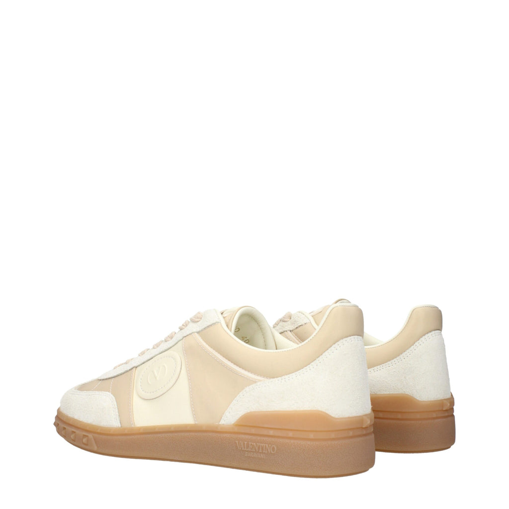 Valentino Garavani beige fabric low top sneakers with white soles and subtle branding, casual footwear for everyday style.