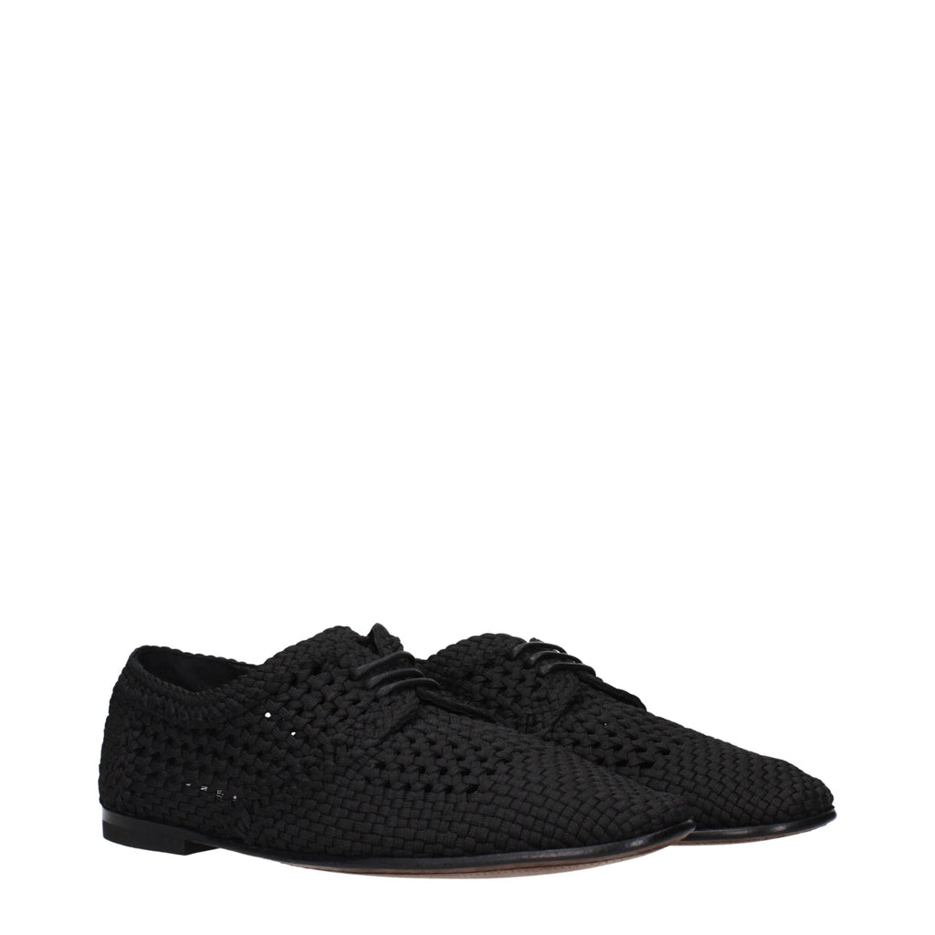 Dolce & Gabbana black fabric oxford shoes and derbies, stylish men's footwear with sleek design and polished finish.