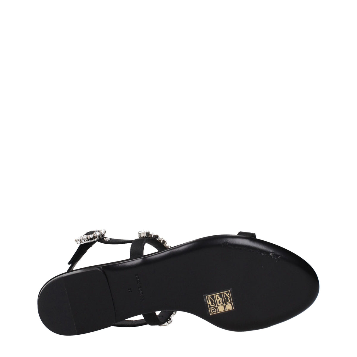 Black satin flat sandals by Dolce & Gabbana with sleek straps and elegant design.