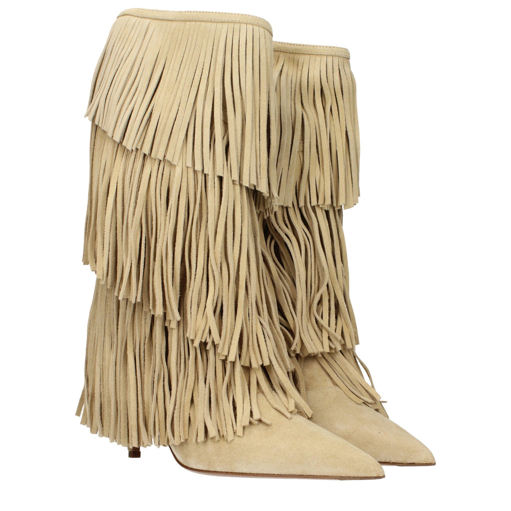 Paris Texas beige leather flat boots with rounded toes and sleek design, displayed on a neutral background.