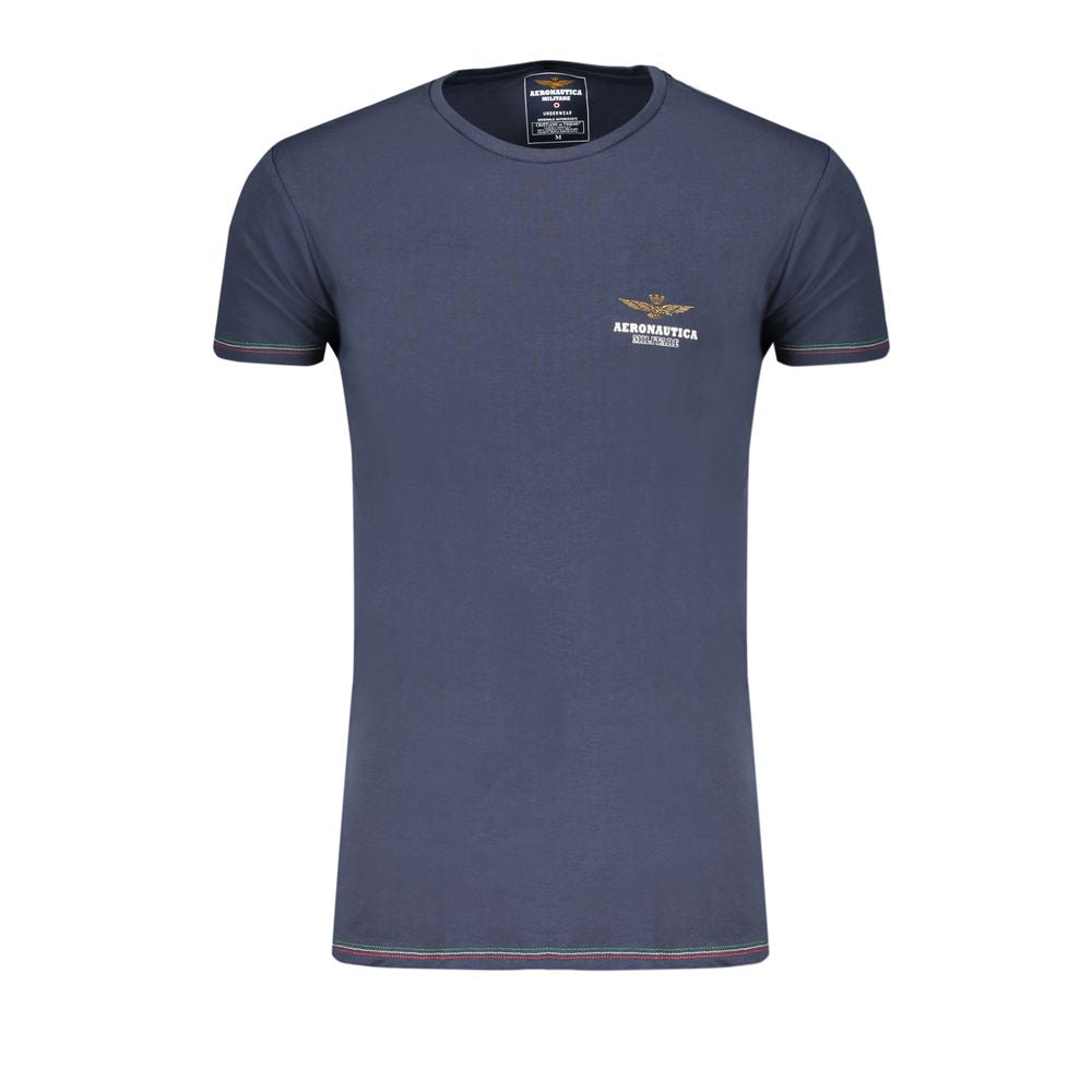 Blue cotton men's T-shirt by Aeronautica Militare featuring a casual crew neck and military-inspired design.