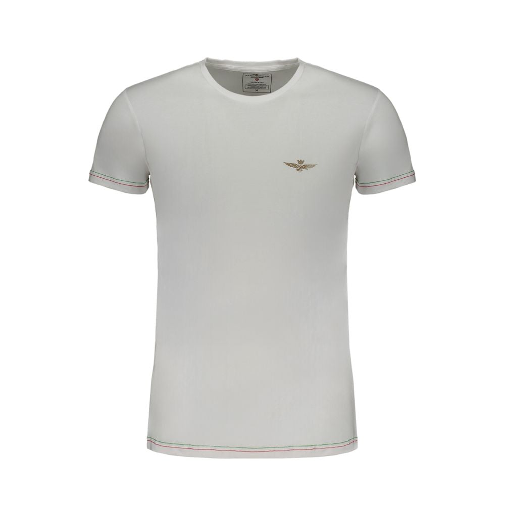 Aeronautica Militare white cotton men's T-shirt with logo detail, casual fit, and crew neckline.
