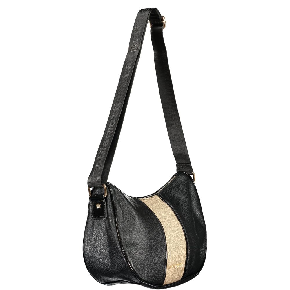 Black PVC women’s handbag by Laura Biagiotti with sleek design and top handle, stylish accessory for everyday or evening wear.