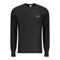 Black cotton men's sweater by Accademia Militare, featuring a classic fit and ribbed cuffs, displayed on a neutral background.