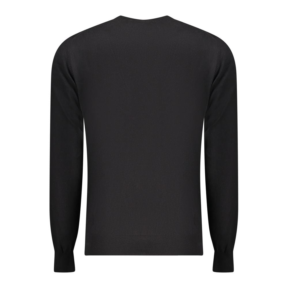 Black cotton men's sweater by Accademia Militare featuring a classic crew neck and ribbed cuffs.