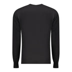 Black cotton men's sweater by Accademia Militare featuring a classic crew neck and ribbed cuffs.