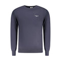 Accademia Militare blue cotton men's sweater displayed on a hanger with a ribbed collar and cuffs.