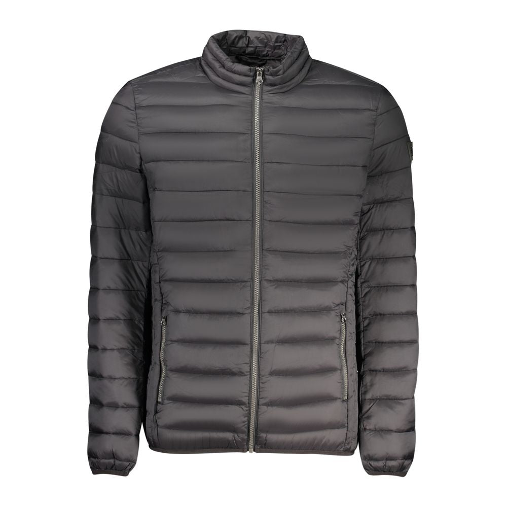 Marina Yachting Nero Poliammide men's jacket displayed on a hanger, showcasing its sleek black design and lightweight fabric.