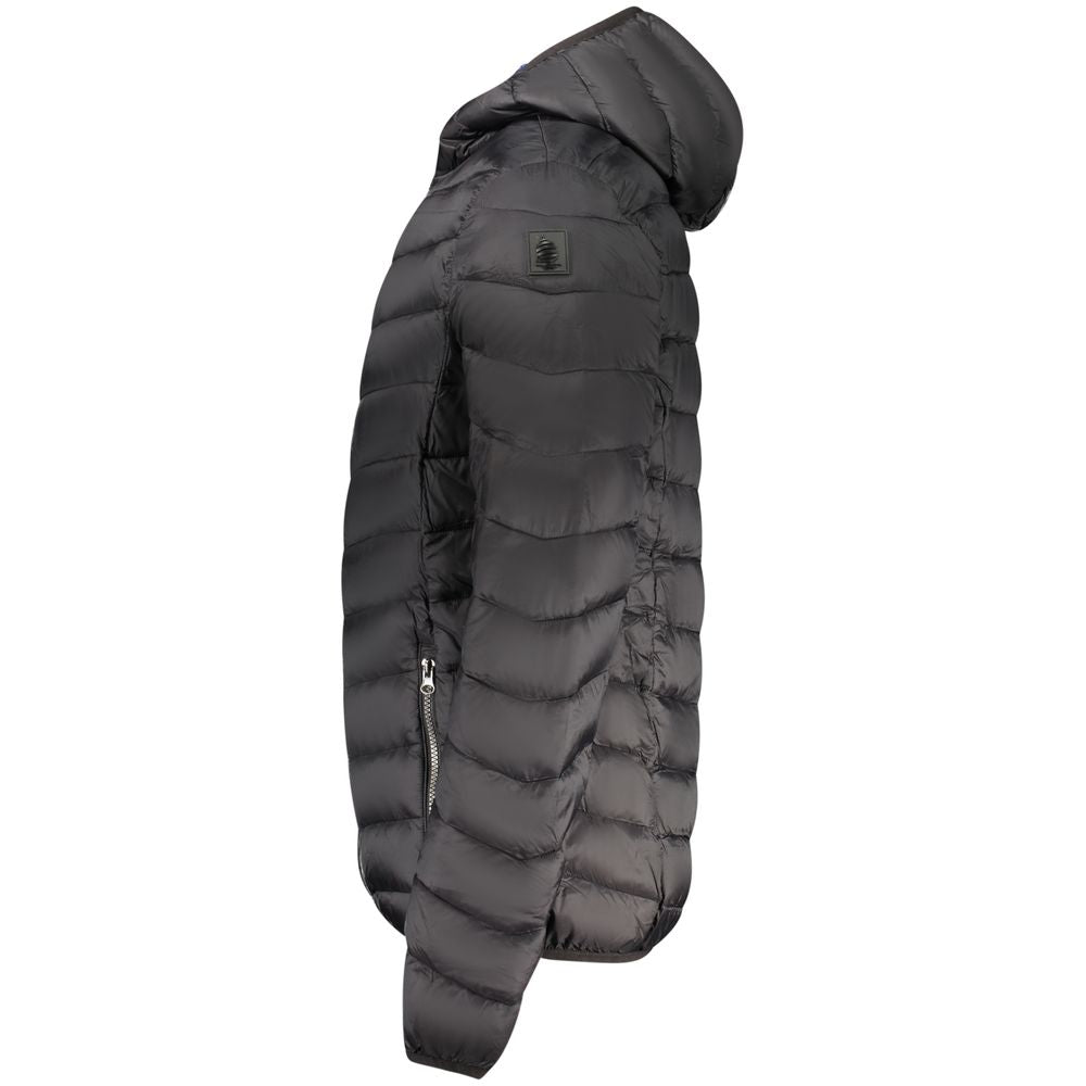 Marina Yachting Nero Poliammide men's jacket displayed on a hanger, featuring a sleek black design and zipper closure.