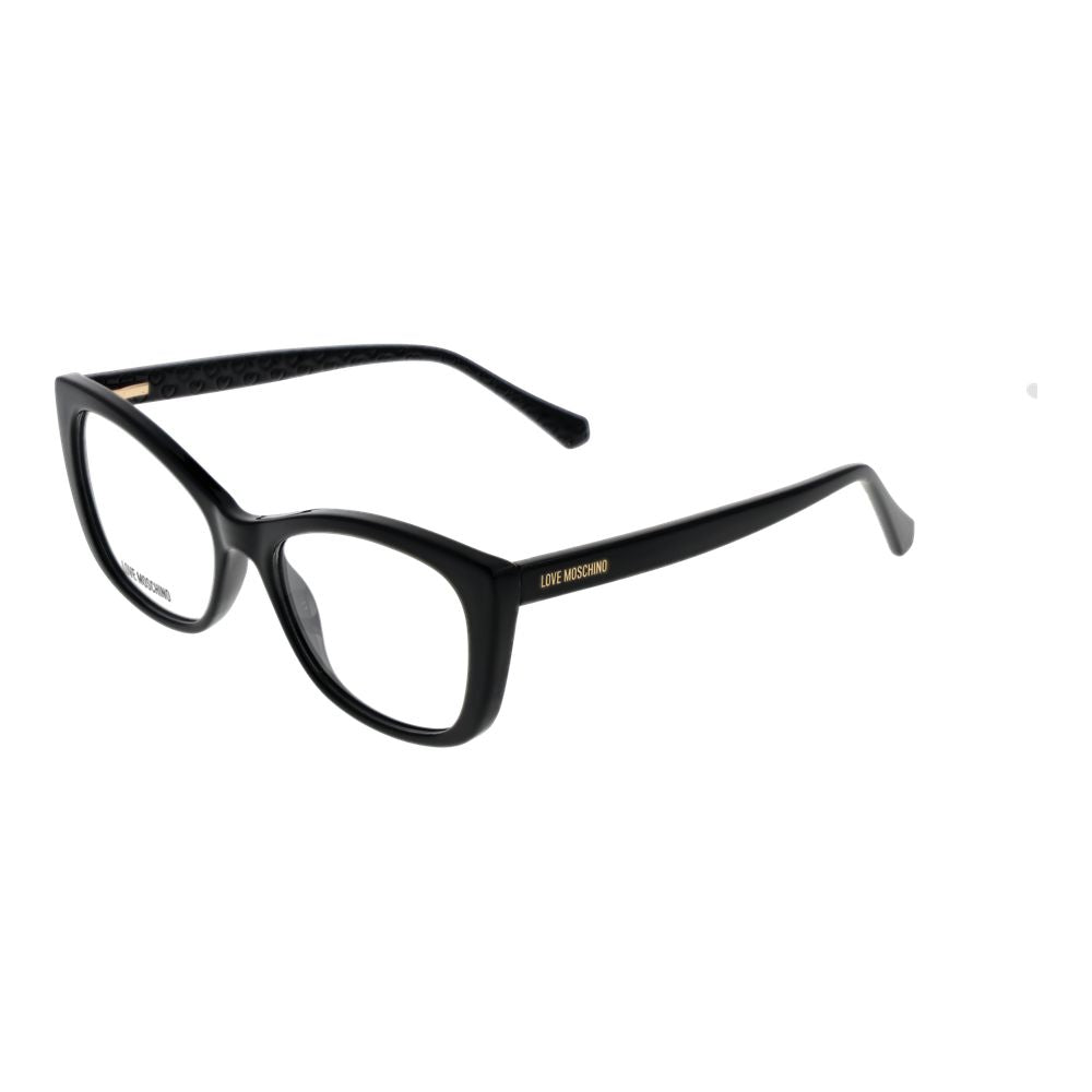 Black Love Moschino cellulose propionate glasses frames, stylish eyewear with a bold design and clear lenses.