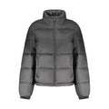 Black polyester women's jacket by Tommy Hilfiger, featuring a sleek design and classic branding details.
