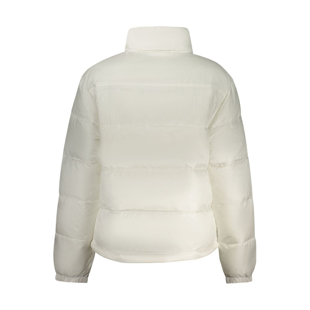 White Tommy Hilfiger women's polyester jacket with a classic design, featuring the brand's signature style and detailing.