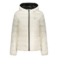 White polyester women's jacket by Tommy Hilfiger, featuring a sleek design and classic brand logo on the front.