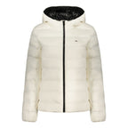 White polyester women's jacket by Tommy Hilfiger, featuring a sleek design and classic brand logo on the front.
