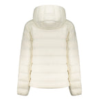 Tommy Hilfiger white polyester women's jacket with a zipper front and classic design, suitable for casual wear.