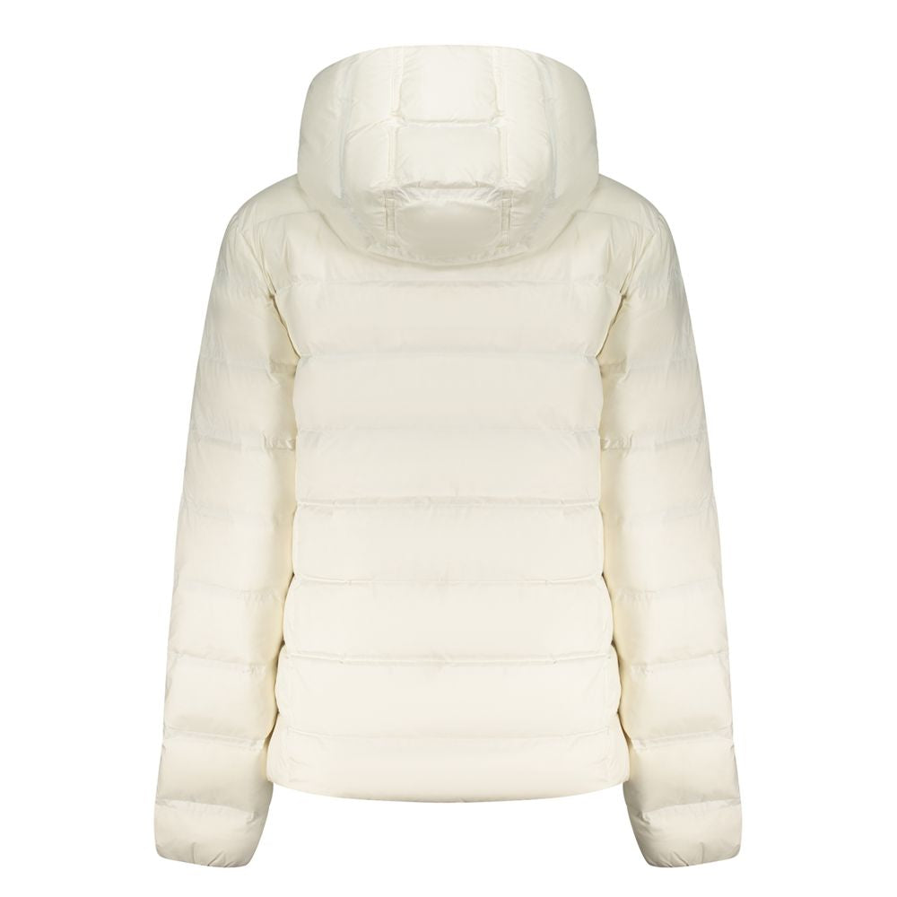 Tommy Hilfiger white polyester women's jacket with a zipper front and classic design, suitable for casual wear.