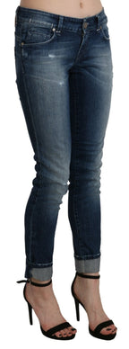Acht Cotton Blue Washed Low Waist Skinny Cropped Jeans