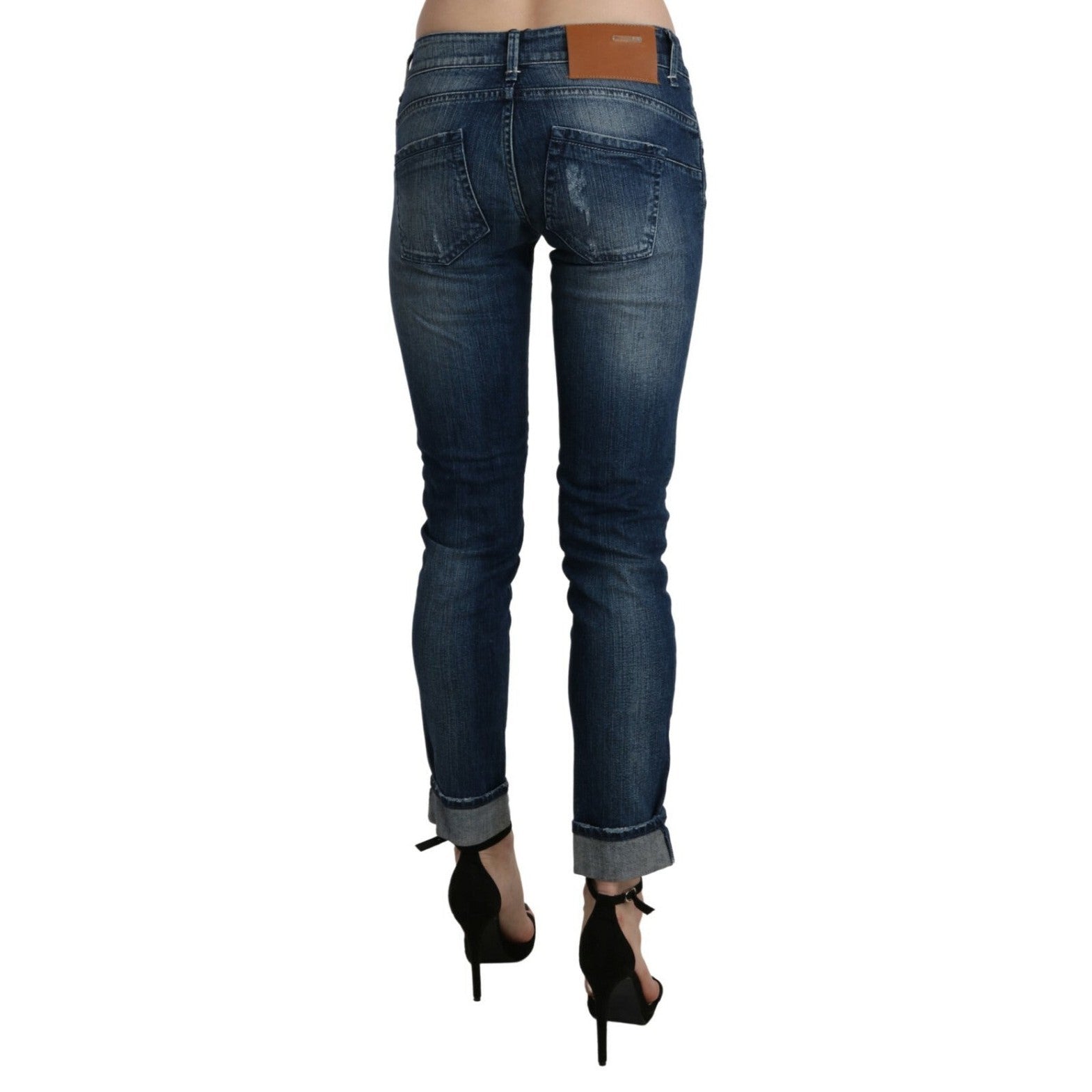 Acht Cotton Blue Washed Low Waist Skinny Cropped Jeans