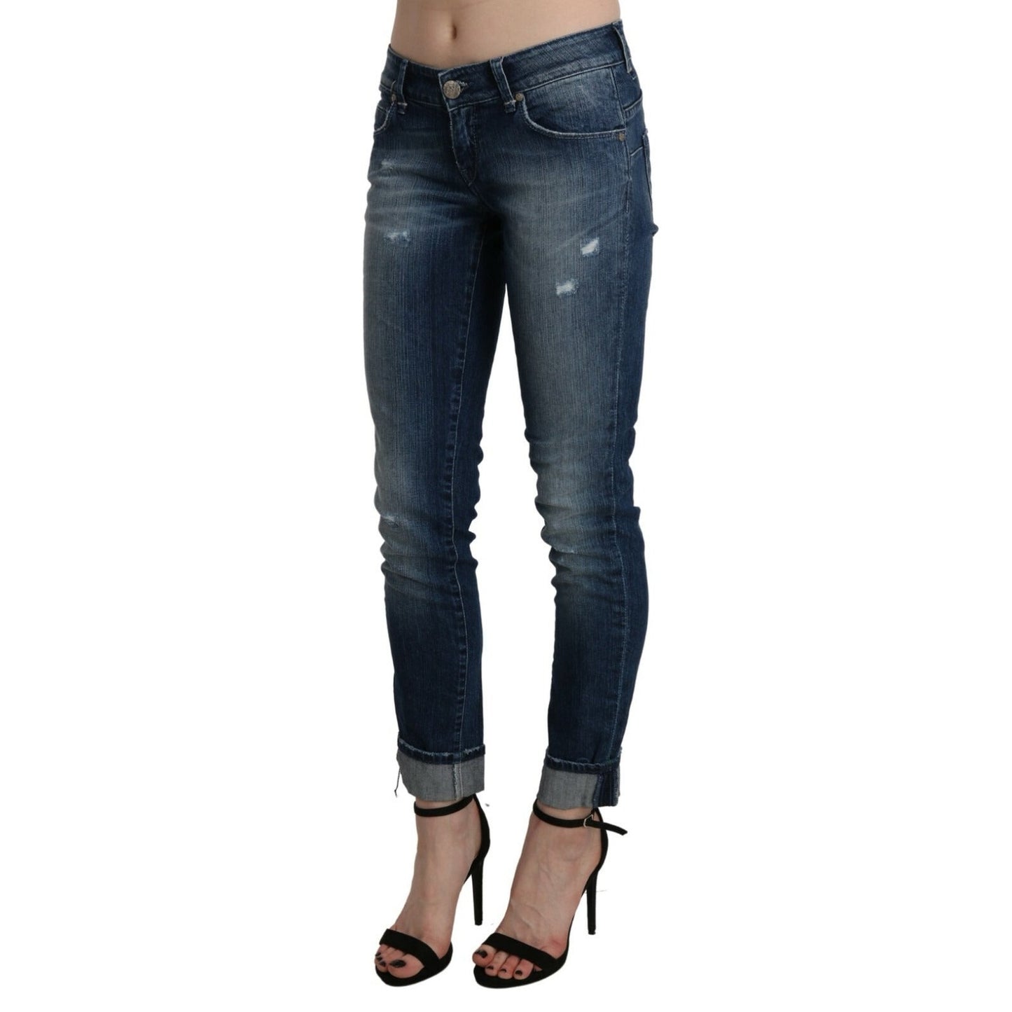 Acht Cotton Blue Washed Low Waist Skinny Cropped Jeans