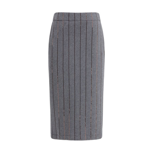 Brunello Cucinelli Gray Polyester Midi Skirt Brunello Cucinelli