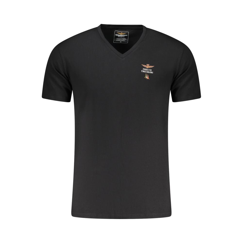 Black cotton men's T-shirt by Aeronautica Militare featuring a stylish design and comfortable fit.