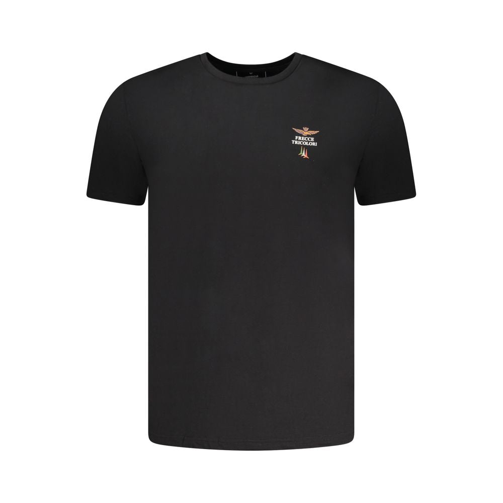 Black cotton men's T-shirt by Aeronautica Militare, featuring a casual fit and subtle branding on the front.