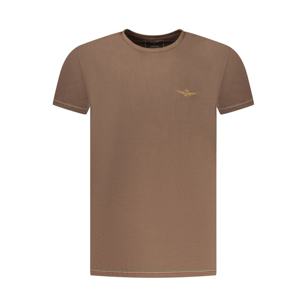 Brown cotton men's T-shirt by Aeronautica Militare featuring a casual fit and subtle logo detail.