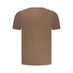 Aeronautica Militare brown cotton men's T-shirt with logo and military-inspired design, casual fit, front view.