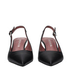 Black leather platform pumps by Premiata featuring a sleek design and chunky heel, perfect for stylish formal or casual wear.