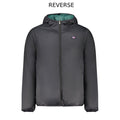 Norway 1963 black polyester men's reversible jacket with a sleek design and full-length zipper, displayed on a hanger.