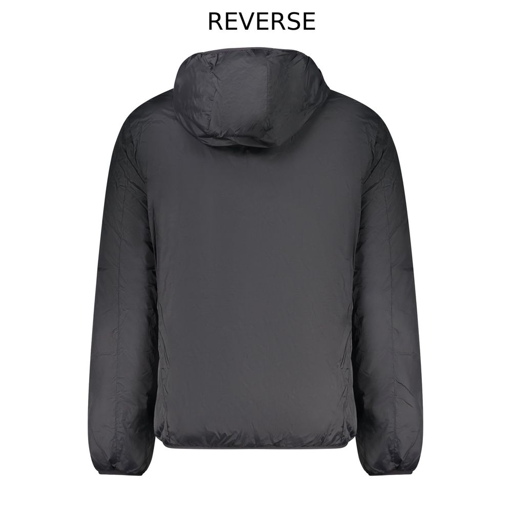 Norway 1963 black polyester men's reversible jacket displayed with one side showing a sleek black exterior and the other side partially visible.