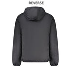 Norway 1963 black polyester men's reversible jacket displayed with one side showing a sleek black exterior and the other side partially visible.