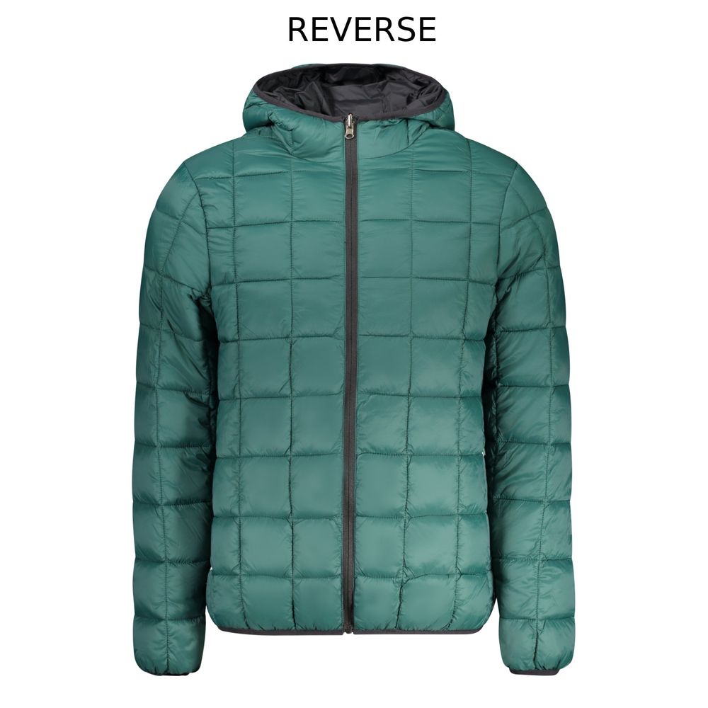 Norway 1963 black polyester men's reversible jacket with stand-up collar and zip closure, showcasing both sides.