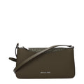 Michael Kors green fabric crossbody bag with adjustable strap and gold-tone hardware, stylish accessory for everyday wear.
